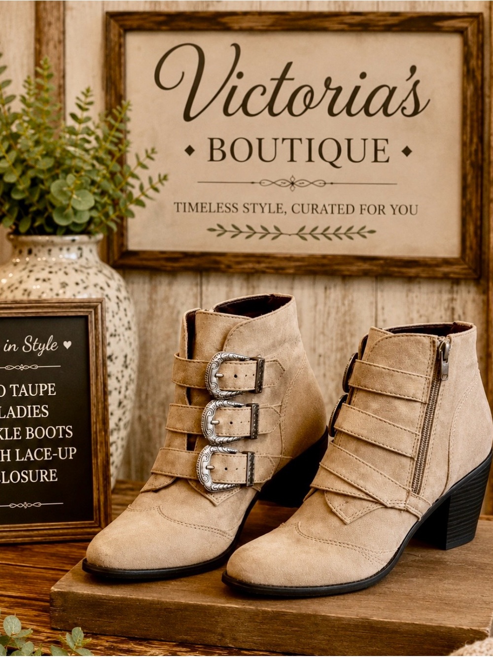 SO Taupe Ladies Ankle Boots with Lace-Up Closure